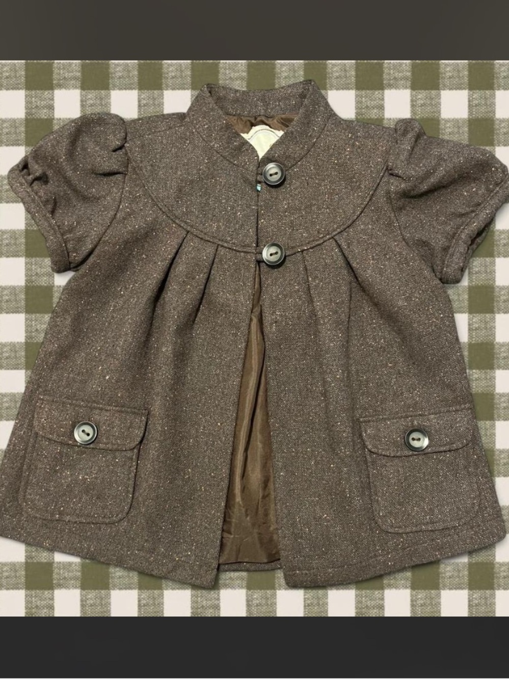Chocolate Tweed Short-Sleeve Pea Coat